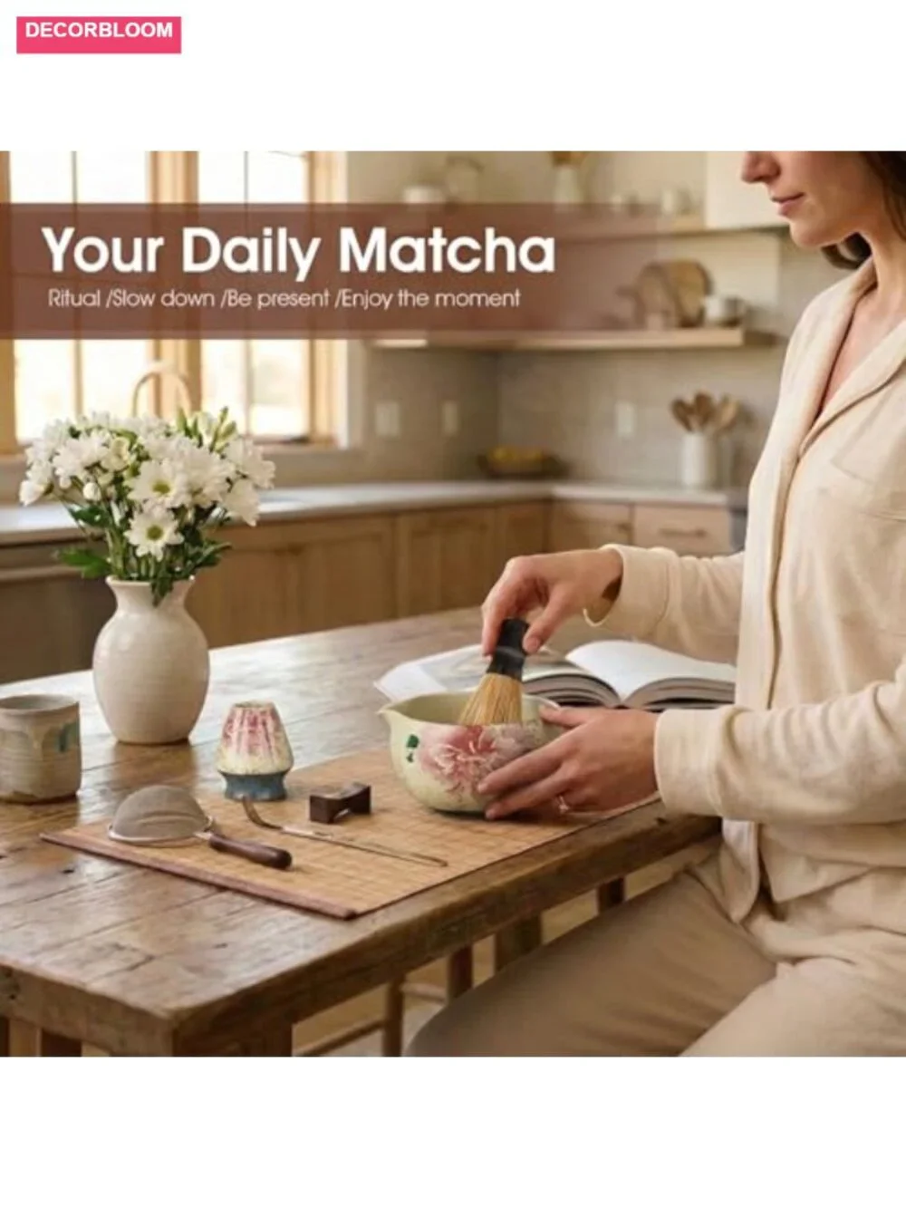 7-Piece Matcha Set with 100-Prong Bamboo Whisk and Bowl
